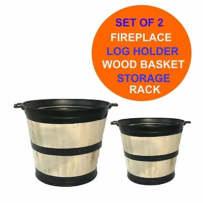 2 Pieces Coal Bucket Fire Fireplace Log Storage Holder Firewood Wooden Basket • £46.99