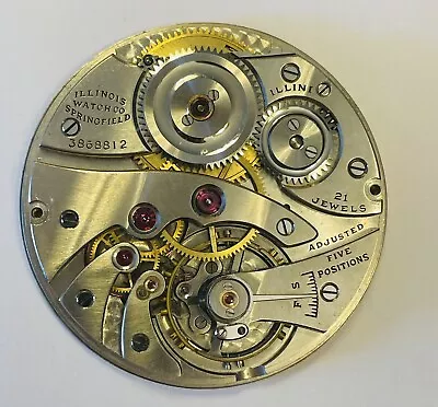 Illinois 13sz. 21j. Gr-538”Illini” Pocket Watch Mvmt/Dial For Parts/Repair! • $59.95