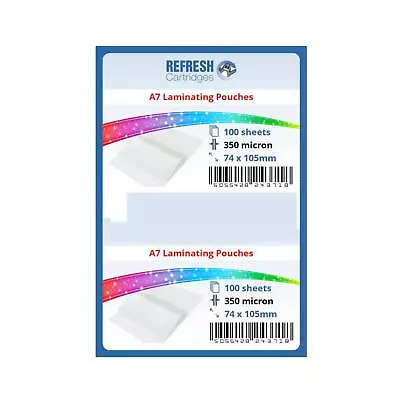 Refresh Cartridges Laminating Pouches A7 (75x105mm) 350 Micron Pack Of 100 Sheet • £8.37
