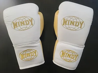 Windy Boxing Muay Thai Kickboxing Gloves (PGL) - Genuine Leather - White W/Gold • $155