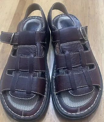 Born Fisherman Dark Brown Leather Hook &Loop Men's Sandals Size 9 M/W B6219 D1 • $15