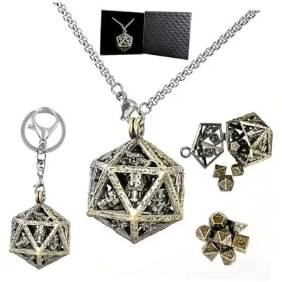 DND Mini Dice Set With Metal Hollow D20 Dice CaseDND Dice Set D&D Bronze 3 • $28.29