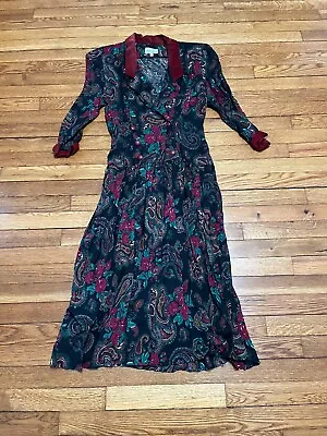 Vintage 80s Nilani Floral Paisely Dress Womens Size 12 3/4 Sleeve Modest Chore • $4.99