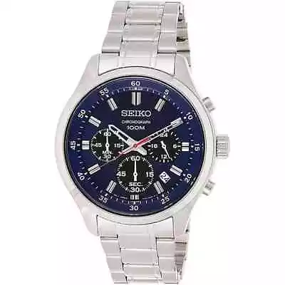 Seiko Chronograph Quartz Blue Dial Dial Stainless Steel Men's Watch SKS585 • $69.95