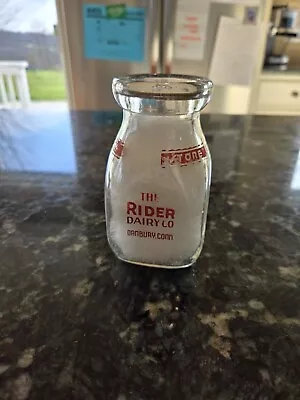 Vintage The Rider Dairy Co. Danbury CT Dairy Half Pint Glass Milk Bottle • $25