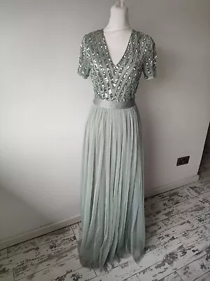 Maya Deluxe Womens Sage Green Sequin Evening Prom Occasion Maxi Long Dress 10 • $55.94