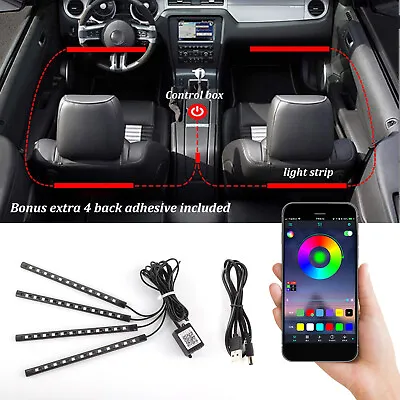 £4.89 • Buy Car Interior Footwell LED Strip Lights RGB Multicolour Remote Atmosphere Lamps