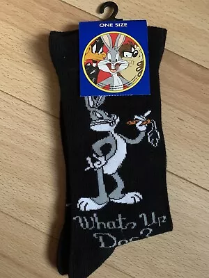 Bugs Bunny Socks Warner Bros Looney Tunes  1995 Vtg New Condition One Size Black • £11.99