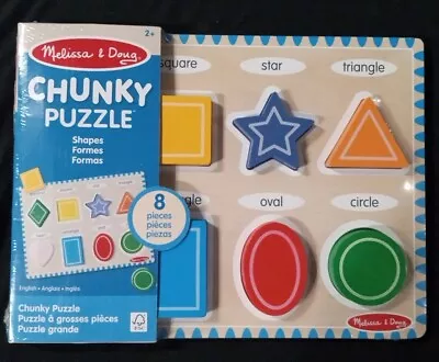 Melissa And Doug Shapes Wooden Chunky Puzzle 8 Pieces Kids Fun Learning Toy Set  • $11.45