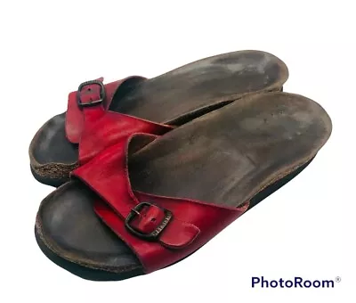 Mephisto Sz 8 Sandals Slides Red Leather Single Strap    T • $8.89