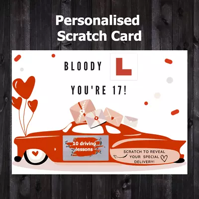 Personalised Funny 17th Birthday Card Driving Lesson Scratch Off Surprise Card • £4.50