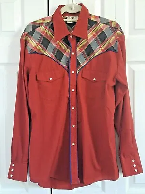 PJ Western Wear By Mareh Pearl Snap LS Shirt Ranch Wear Cowboy Mens Large Vtg • $35.99