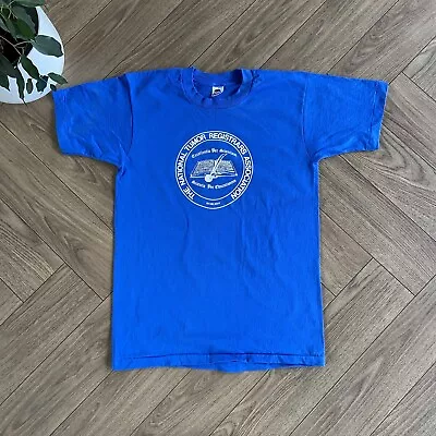 Vintage Cancer Charity Single Stitch Graphic T Shirt 90s Size L Blue • £10