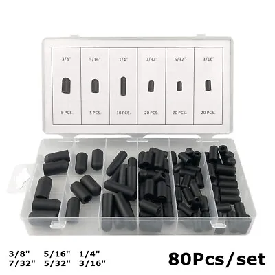 $14.99 • Buy 80Pcs 5/32  To 3/8  Black Rubber Vacuum Cap Assortment Kit 6 Sizes