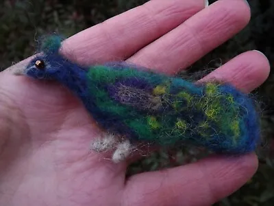 Peacock Brooch Christmas Letterbox Gift Needle Felted  Bird Handmade Colourful  • £18