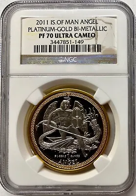 2011 Isle Of Man Bimetallic Platinum & Gold Angel NGC PF70 UCAM • $3790