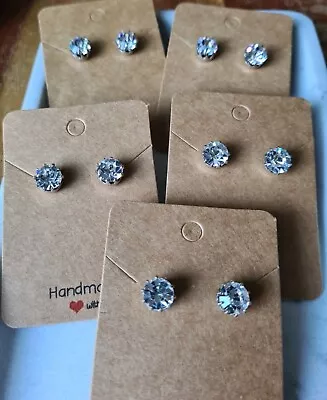 5 Pack Of Crystal Clear Stud Earrings - Swarovski Crystal - Silver Plated - New • $6.17