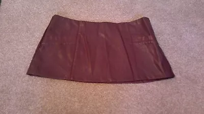 Faux Leather Reddish Brown Upcycled Micro Mini Skirt UK Size 14 - 34  Waistband • £10.99