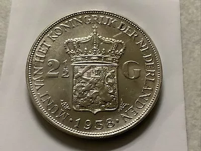 1938 Netherlands 2 1/2 Gulden Silver Crown Au • $35
