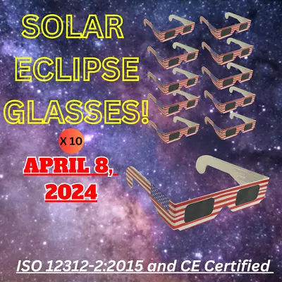 10 Pack- Solar Eclipse Glasses 2024 ISO 12312-2 CE Approved- American Flag • $4.79