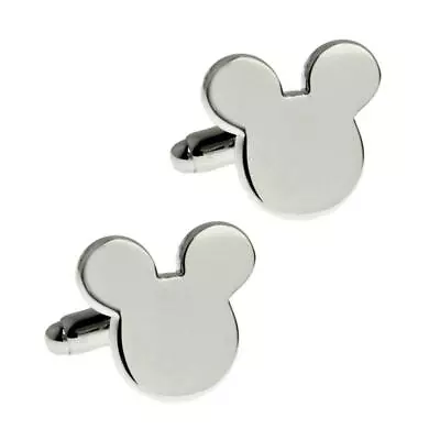 MICKEY MOUSE EARS CUFFLINKS Silver Metallic Father's Day Wedding NEW W GIFT BAG • $11.95