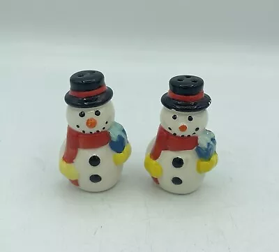 Vintage Christmas Snowman Pair Salt And Pepper Shakers Top Hats Scarf 3  Tall • $14.99