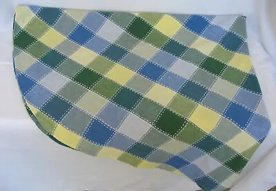 60  Round Tablecloth Cotton Denim Checks Blue Yellow Green • $23.99