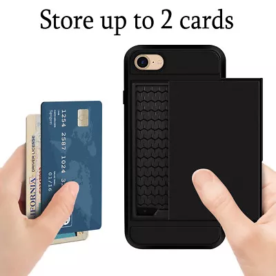 For IPhone 7+ 8+ Black Credit Card Slot Heavy Duty Rugged Hard Case Cover  • $13.32