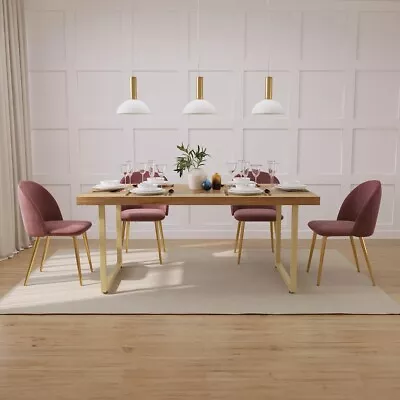 Industrial Mango & Brass Dining Set 150cm - 6 Seater Pink Velvet Gold Leg Chairs • £804.64