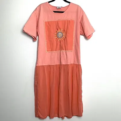 Vintage JOHNNY WAS T-SHIRT Dress Medium Coral Sherbet Orange Short Sleeve Artsy • $44.99
