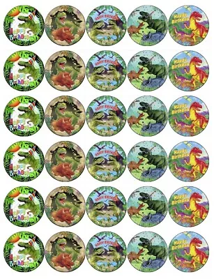 Dinosaur Trex Birthday Cupcake Toppers Edible Wafer Paper Fairy Cakes • £2.50