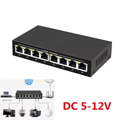 8Port Gigabit Ethernet Switch W/US Plug DC Adapter For Desktop Internet Splitter • $54.89