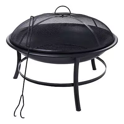 26  Round Iron Outdoor Wood Burning Fire Pit Black • $29.96