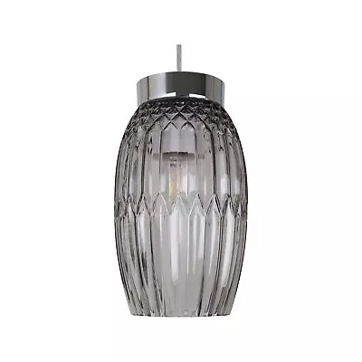 Modern Smoke Faceted Glass Pendant Shade Easy Fit Ceiling Lightshade • £12.99