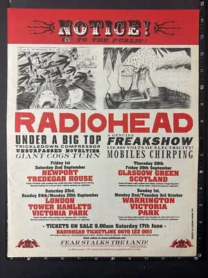 RADIOHEAD - UNDER A BIG TOP GIGS 15X11  2000 Poster Size Advert L291 • £14.99