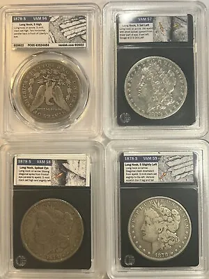 Lot Of 4 1878 S Long Nock Morgan Silver Dollars Top 100 Vam 56 57 58 59 • $394.25