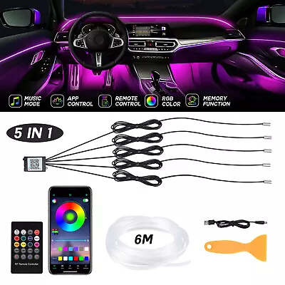 6M RGB LED Car Interior Fiber Optic Neon Wire Strip Light Atmosphere Bluetooth • $39.99