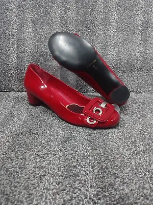 EUC Jeffrey Campbell Red Leather Buckle Heels Pump Shoes Size 8 Vintage Spain  • $84.90