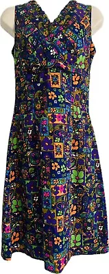 Vtg 60’s The Sample Shop Hawaiian Retro Psychedelic Print Bark Cloth Dress Sz 2 • $49.50