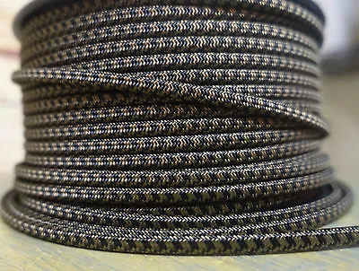 Black/Brown 2-Wire Flat Cloth Covered Cord Fabric 18ga Vintage Style Lamps USA • $1.29