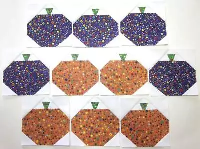 Mini Quilt Top Blocks  10  PUMPKINS  5 X5   PURPLE & ORANGE  FALL HALLOWEEN • $14.49