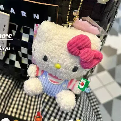 Cute Curly Top Bow Hello Kitty Doll Pendant Keychain Sof Bag Backpack Key Chain • $7.59