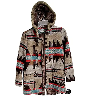 Casting LA Womens Gray Aztec Tribal Style Jacket Hooded Long Sleeve Size Medium • $49.98