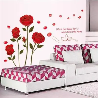 £4.72 • Buy DIY Red Rose Flower Wall Sticker Art Mural Decal Stickers Home Decor Supplies LA