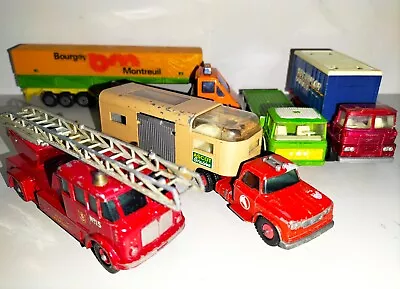 Lot 6 X Matchbox King Size & Majorette Trucks Trailers Container Fire Engine Etc • £12