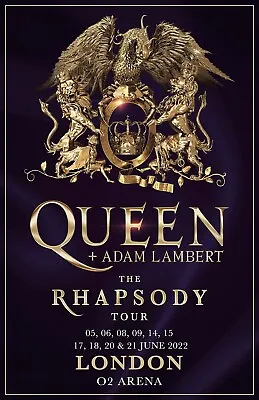 Queen & Adam Lambert 2022 London Concert Poster 11 X 17 Framed • $21.99