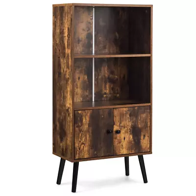 2-Tier Retro Bookcase Storage Cabinet Bookshelf W/ 3 Compartment Industrial Home • $86.96