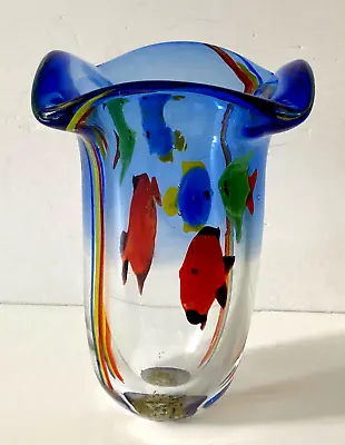 Murano Style Fish Tank Aquarium Murano Glass Vase Cobalt Blue Mid Century VTG • $129.99