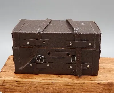 Vintage OOAK Well Worn Leather Trunk Luggage Artisan Dollhouse Miniature 1:12 • $14.99