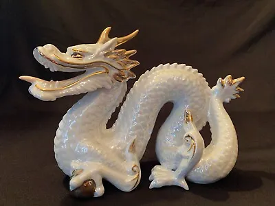 $64.95 • Buy Vintage Yoshimi K Iridescent White & Gold Dragon Sea Serpent Porcelain Figurine